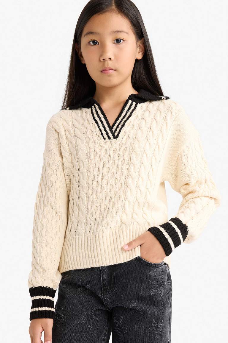 Girl Regular Fit Polo Collar Pullover