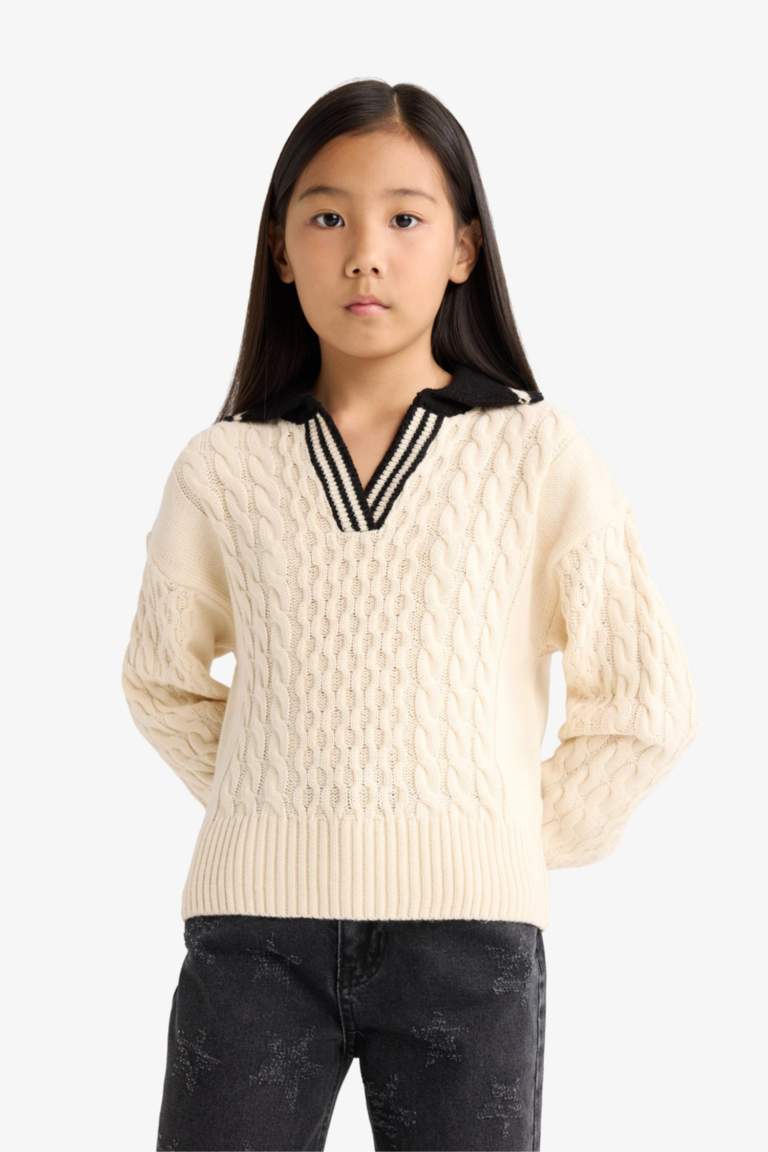 Girl Regular Fit Polo Collar Pullover