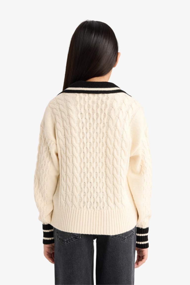 Girl Regular Fit Polo Collar Pullover