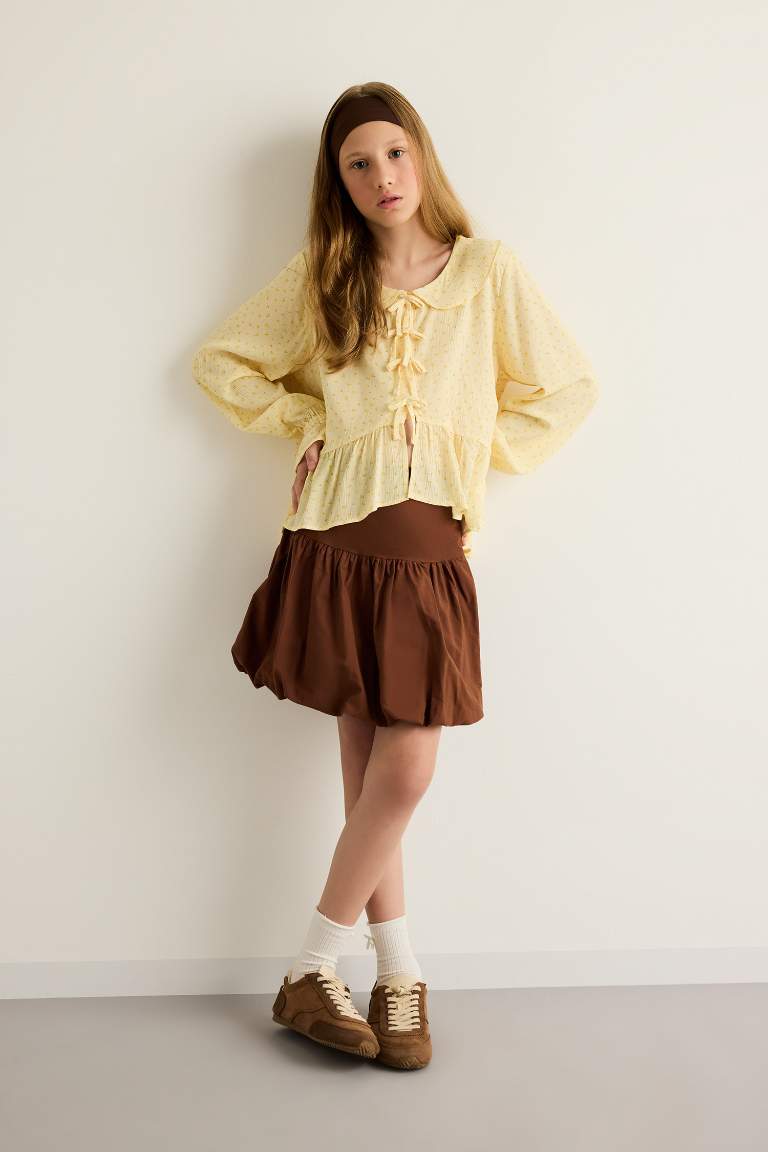 بلوزة بناتي ردن طويل قصة عادية برباط من الأمام