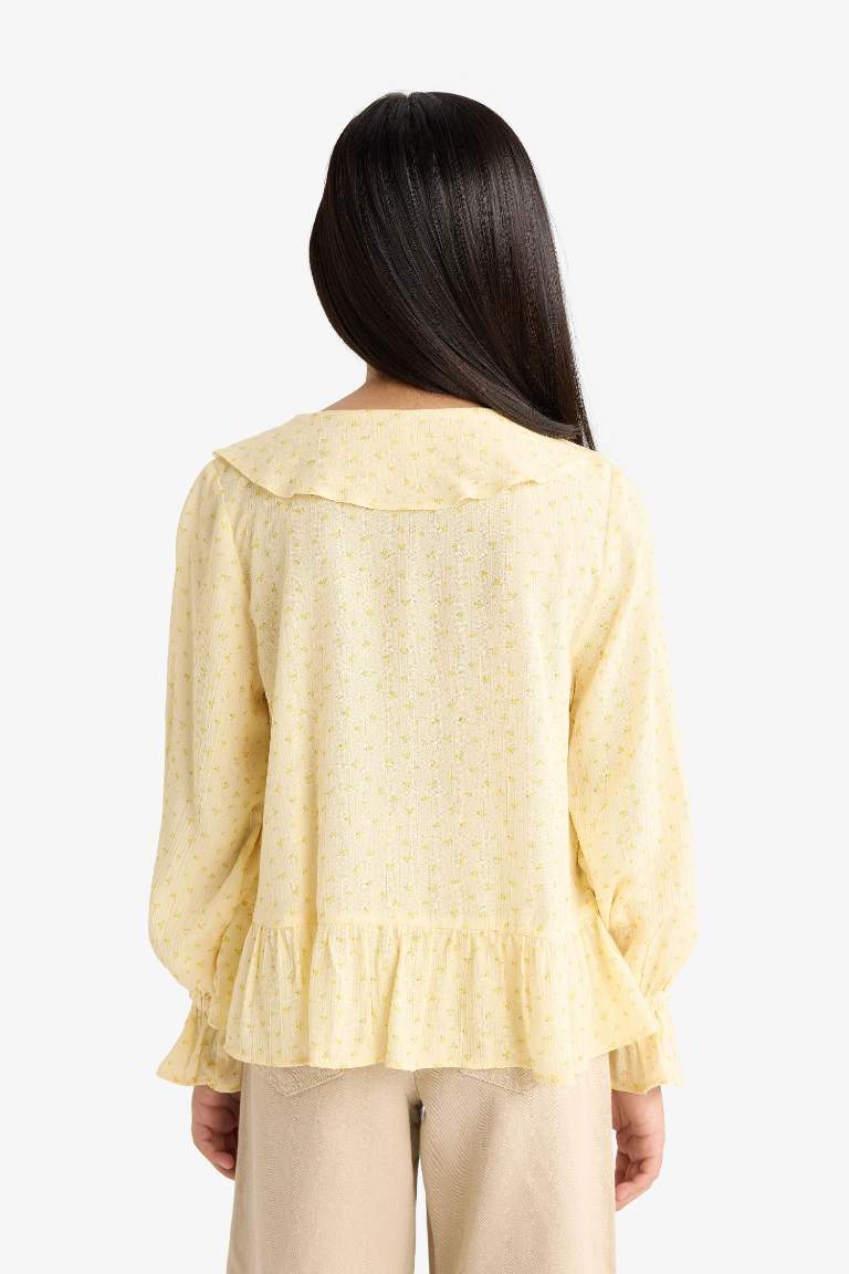 بلوزة بناتي ردن طويل قصة عادية برباط من الأمام