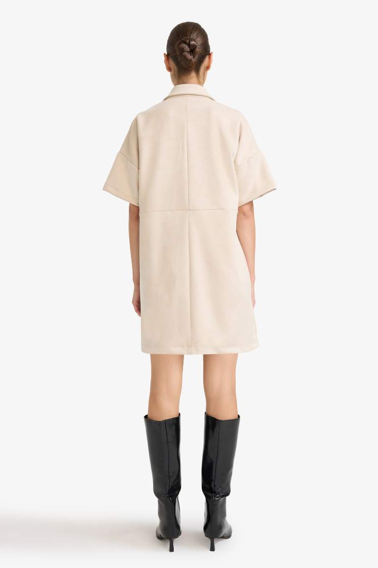 A Cut Polo Collar Suede Dress