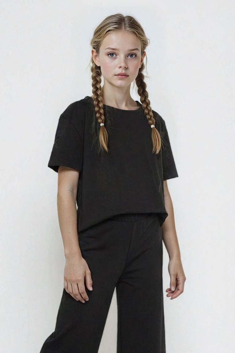 Girl Oversize Fit Crew Neck Embroidered T-Shirt