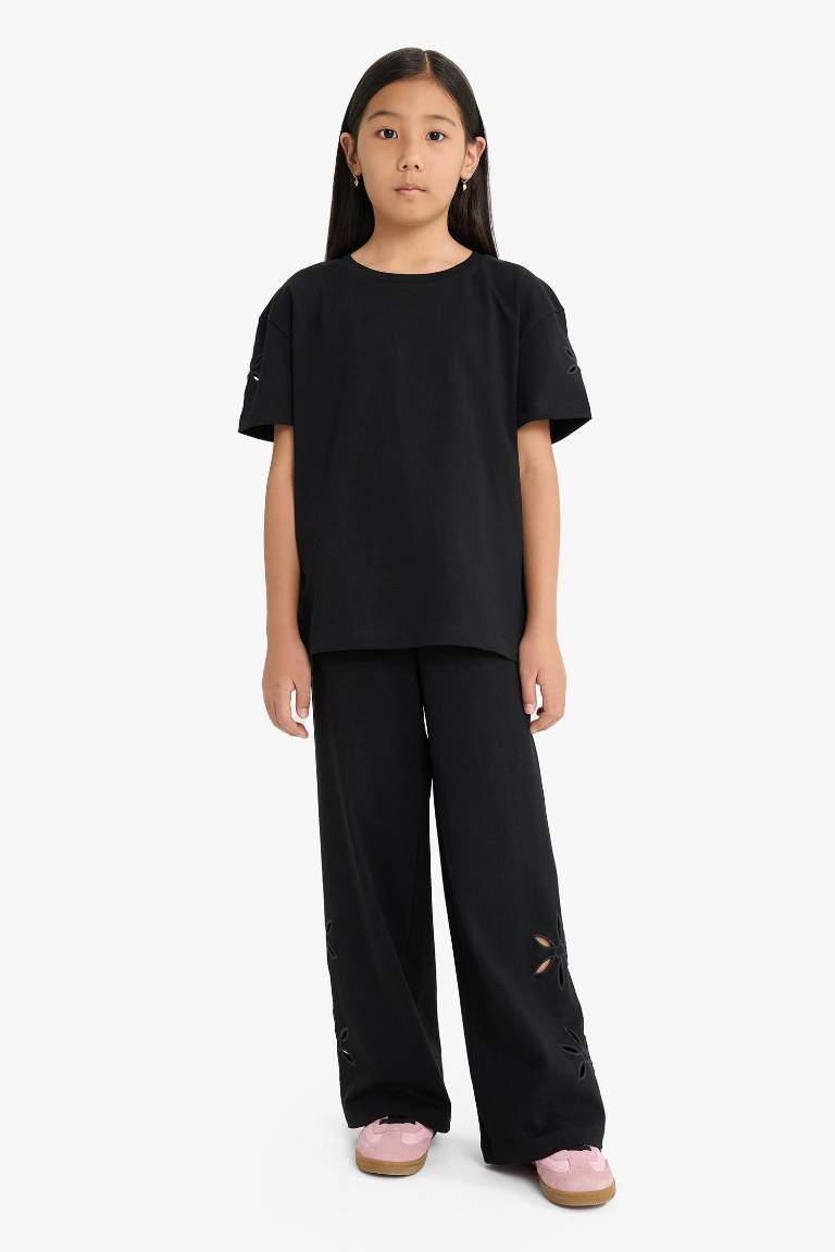 Girl Oversize Fit Crew Neck Embroidered T-Shirt