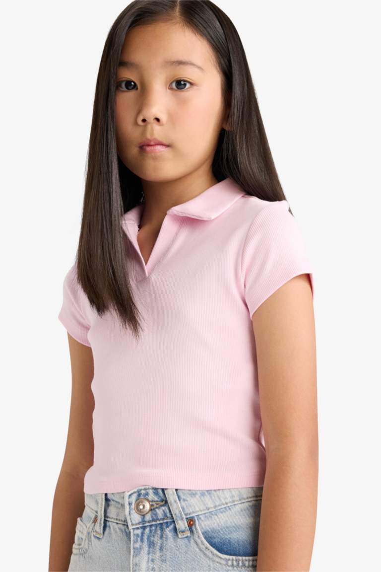 Girl Slim Fit Polo Neck Ribbed Camisole T-Shirt