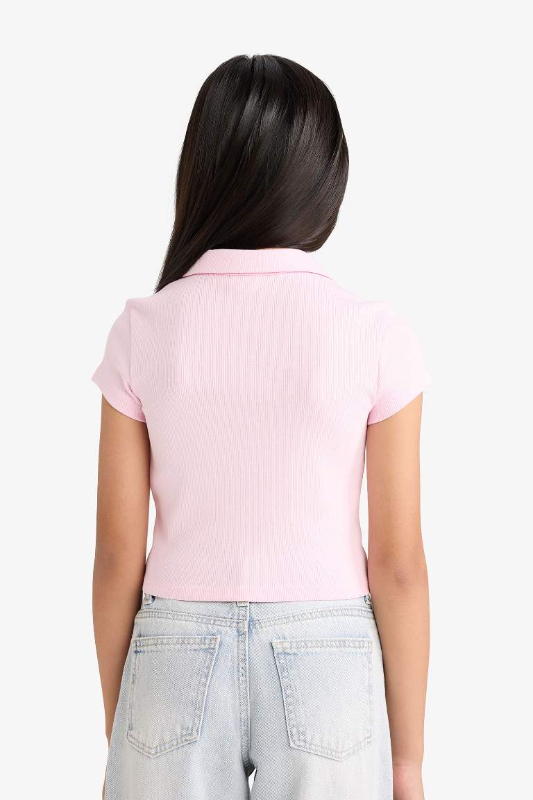 Girl Slim Fit Polo Neck Ribbed Camisole T-Shirt