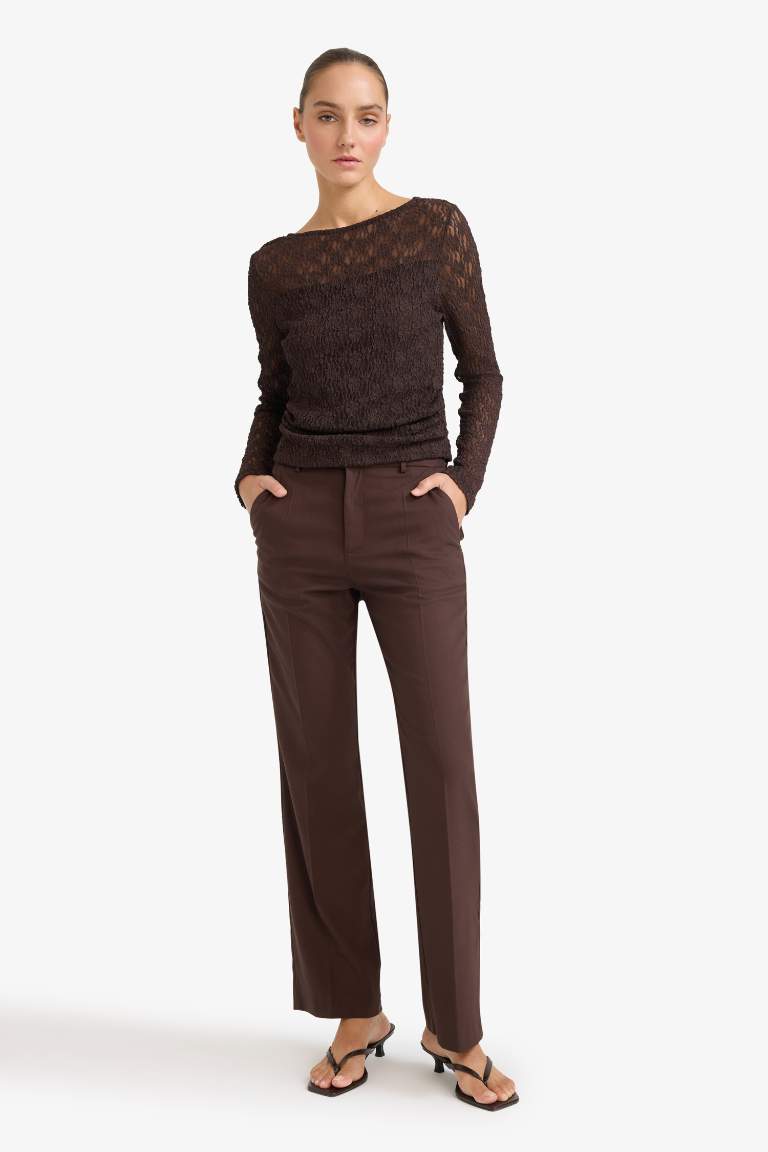 Slim Fit Boat Collar Long Sleeve Blouse