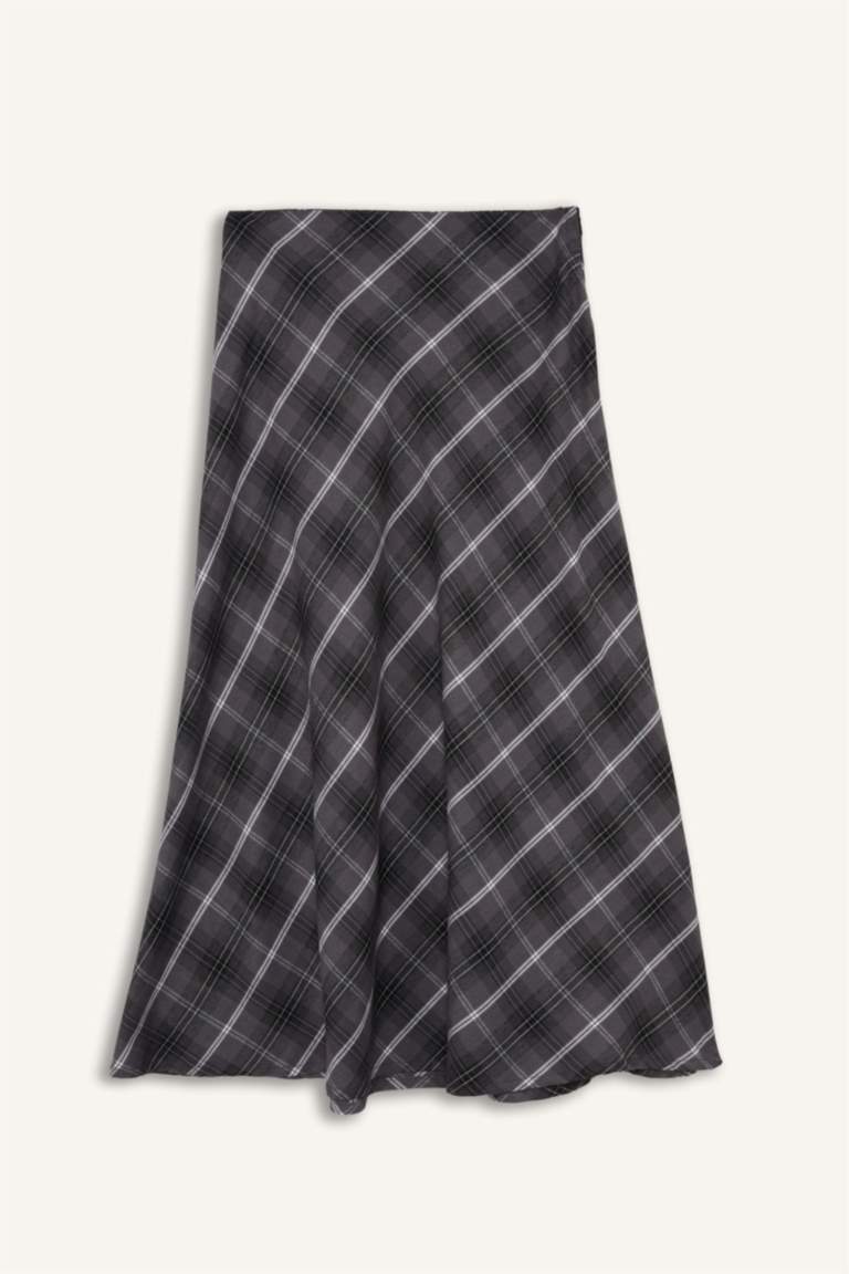 A Cut Plaid Twill Normal Waist Midi Skirt