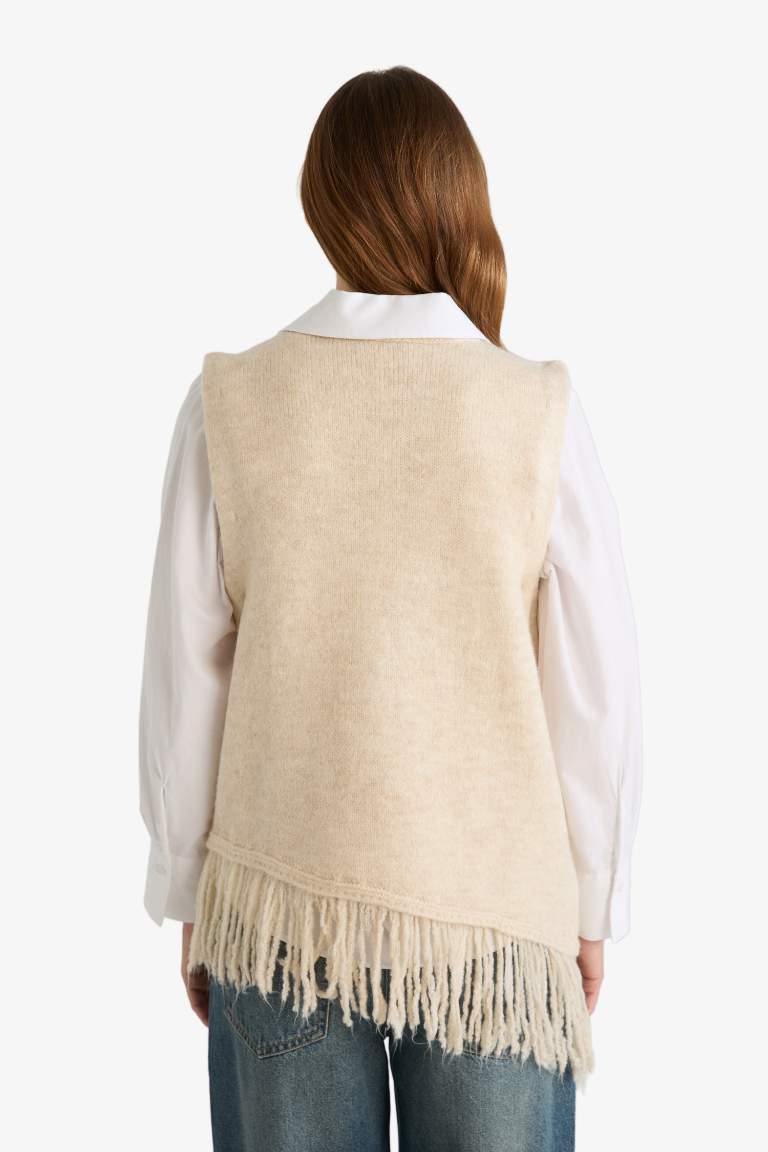 Oversize Fit Crew Neck Knitwear Vest