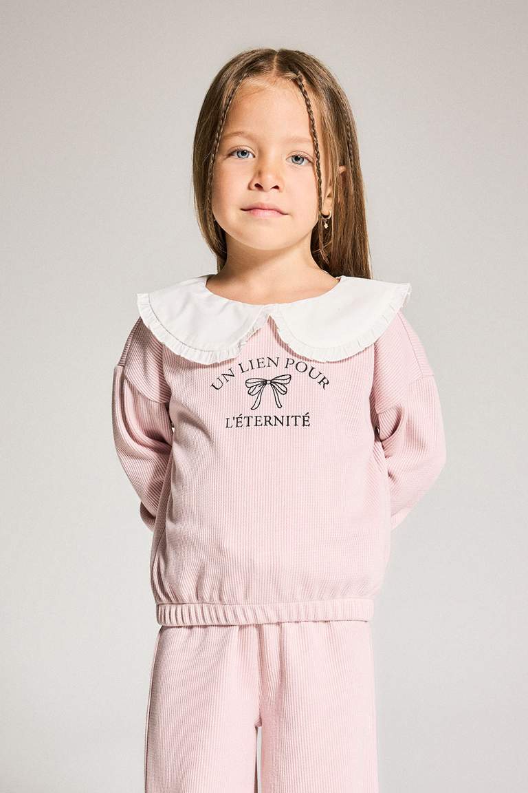 Kız Bebek Standart Fit Büyük Yaka Baskılı Sweatshirt