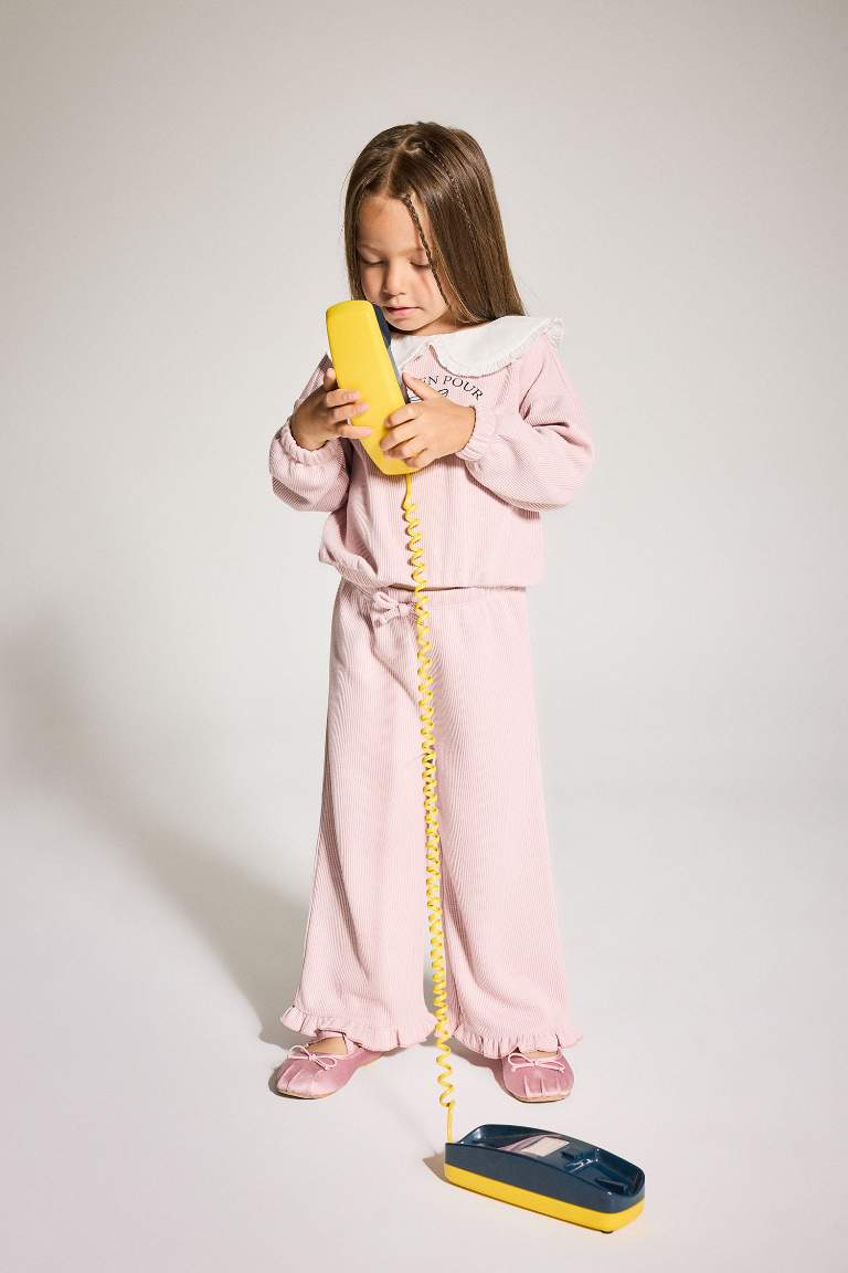 Kız Bebek Standart Fit Büyük Yaka Baskılı Sweatshirt