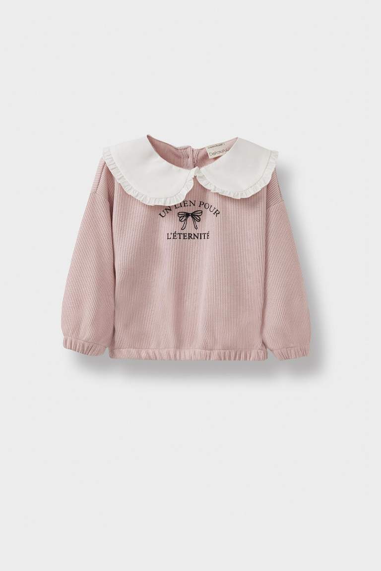 Kız Bebek Standart Fit Büyük Yaka Baskılı Sweatshirt