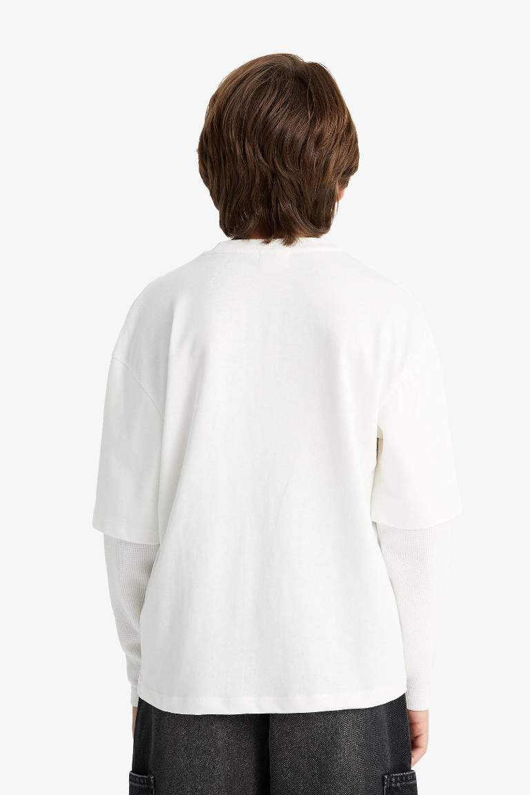 Мужская детская футболка Oversize с круглым вырезом, принтом и длинным рукавом
