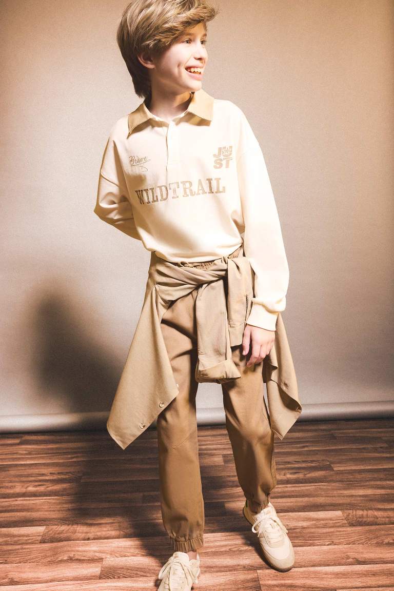 Boy Oversize Fit Polo Neck Printed T-Shirt