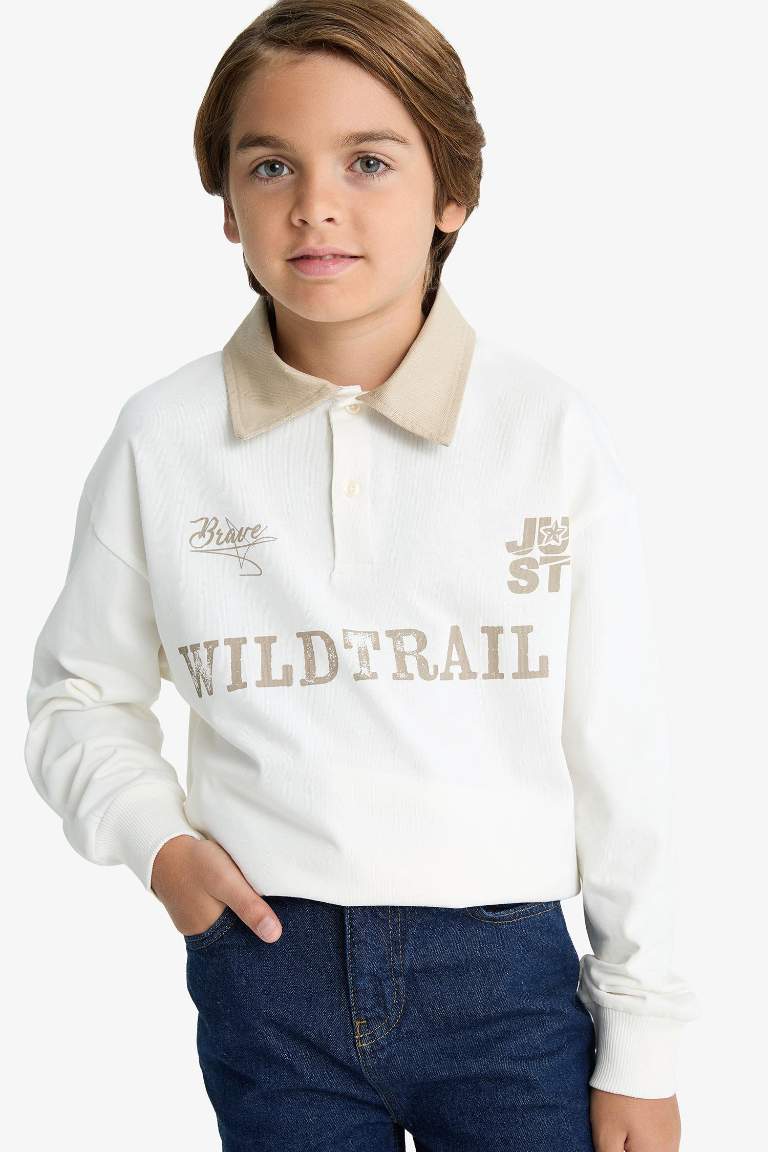 Boy Oversize Fit Polo Neck Printed T-Shirt
