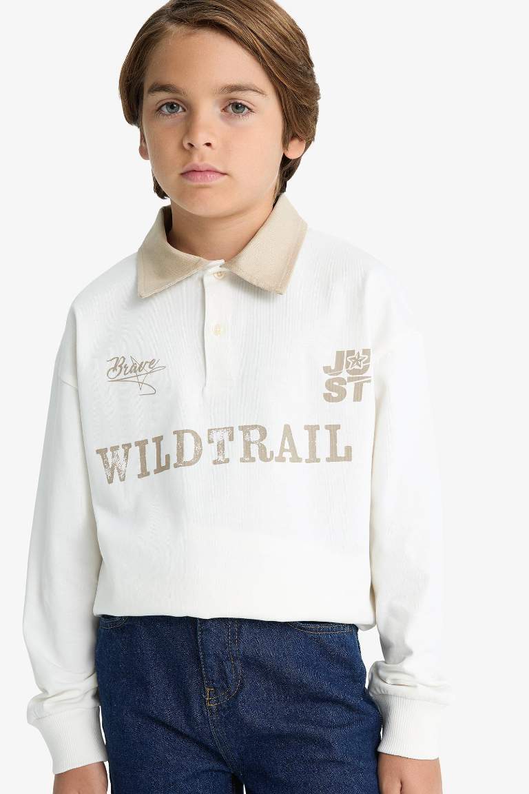Boy Oversize Fit Polo Neck Printed T-Shirt