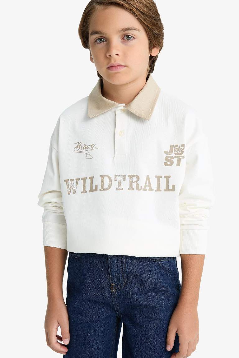 Boy Oversize Fit Polo Neck Printed T-Shirt