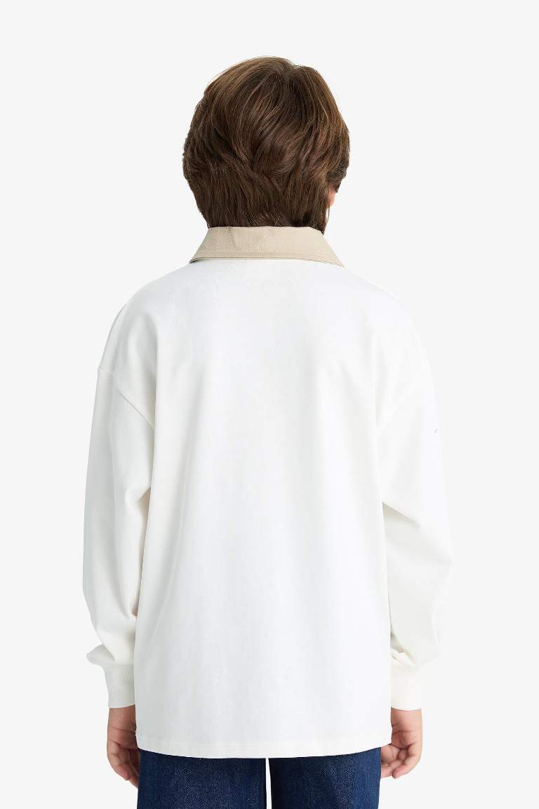 Boy Oversize Fit Polo Neck Printed T-Shirt