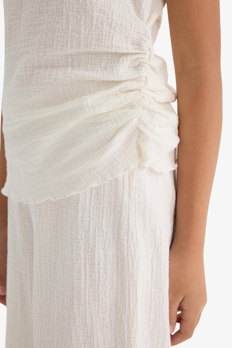 سيت بناتي بلوزة وبنطلون منسوج - قطعتين