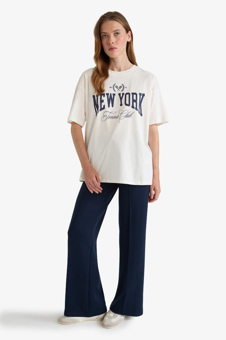 Oversize Fit Crew Neck Printed Short Sleeve T-Shirt