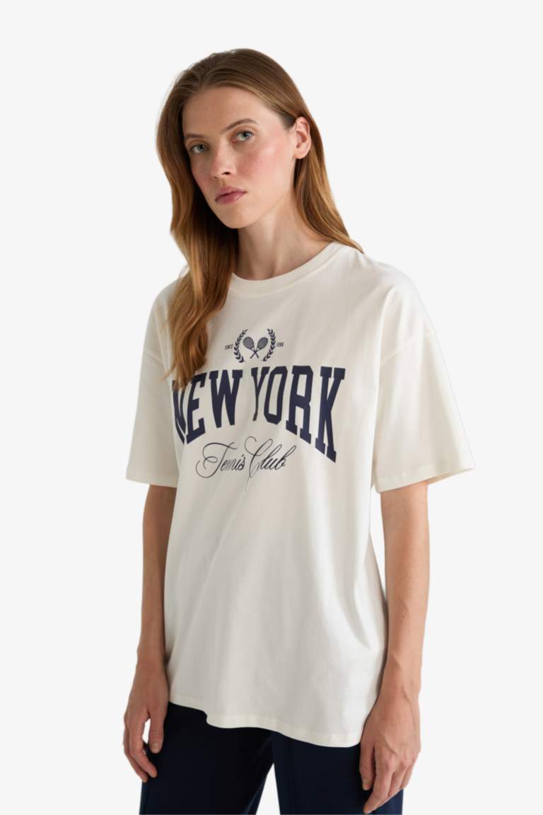 Oversize Fit Crew Neck Printed Short Sleeve T-Shirt