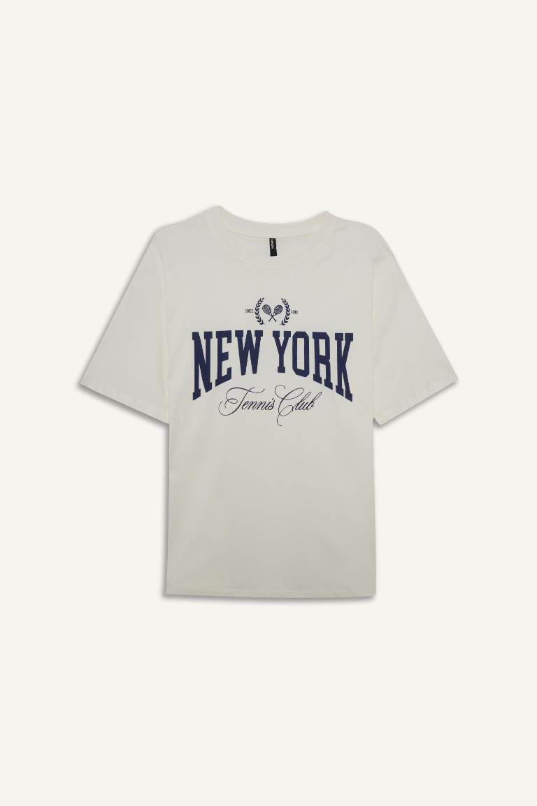 Oversize Fit Crew Neck Printed Short Sleeve T-Shirt