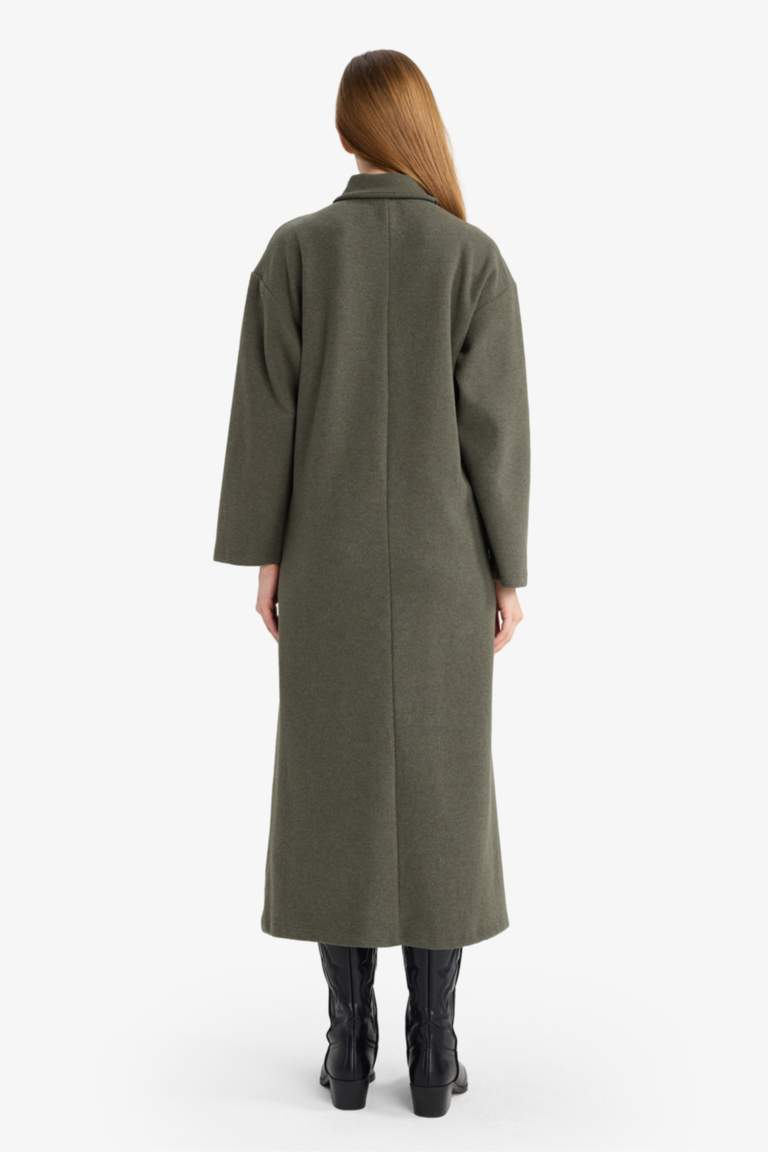 Regular Fit Polo Yaka Uzun Kollu Maxi Elbise