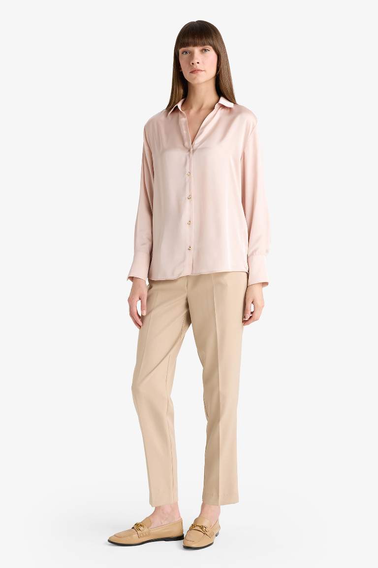 Regular Fit Saten Uzun Kollu Gömlek