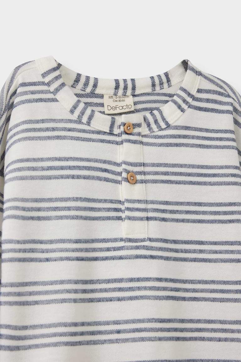 Baby Boy Crew Neck Striped Pique Long Sleeve T-Shirt
