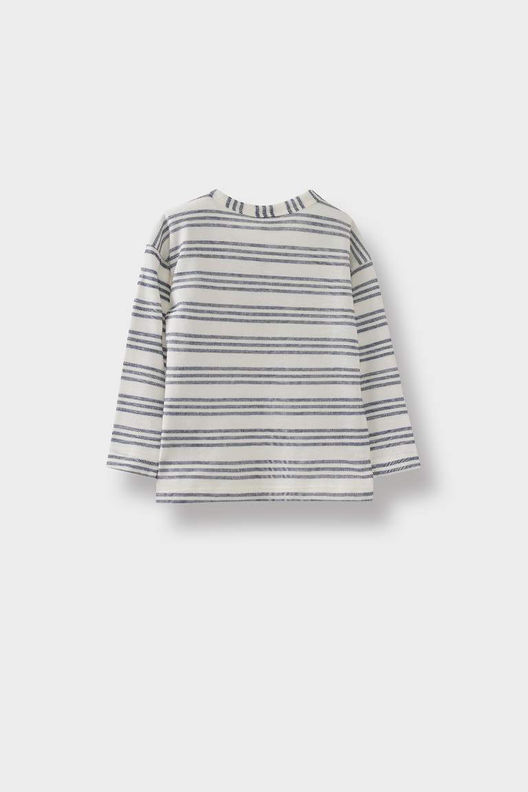 Baby Boy Crew Neck Striped Pique Long Sleeve T-Shirt
