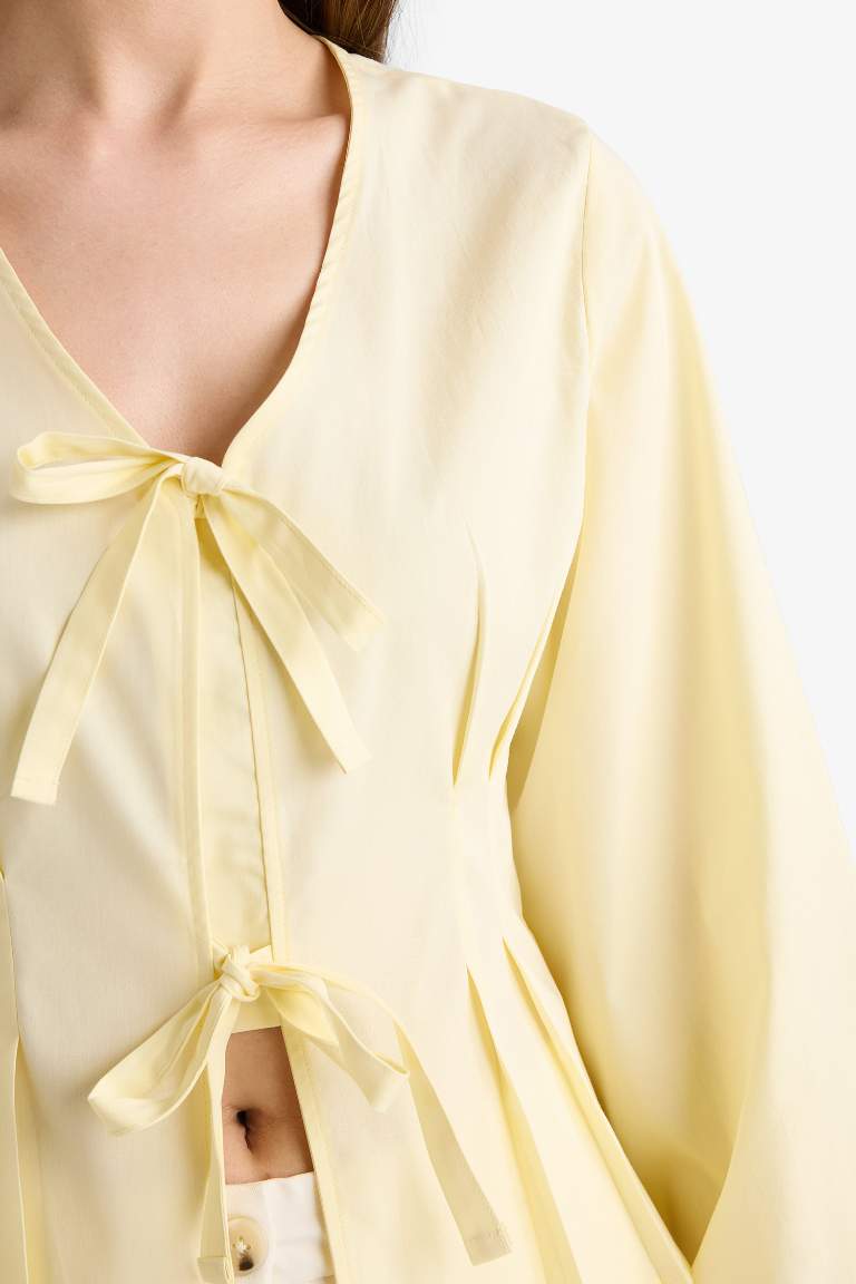 Slim Fit V-Neck Long Sleeve Blouse