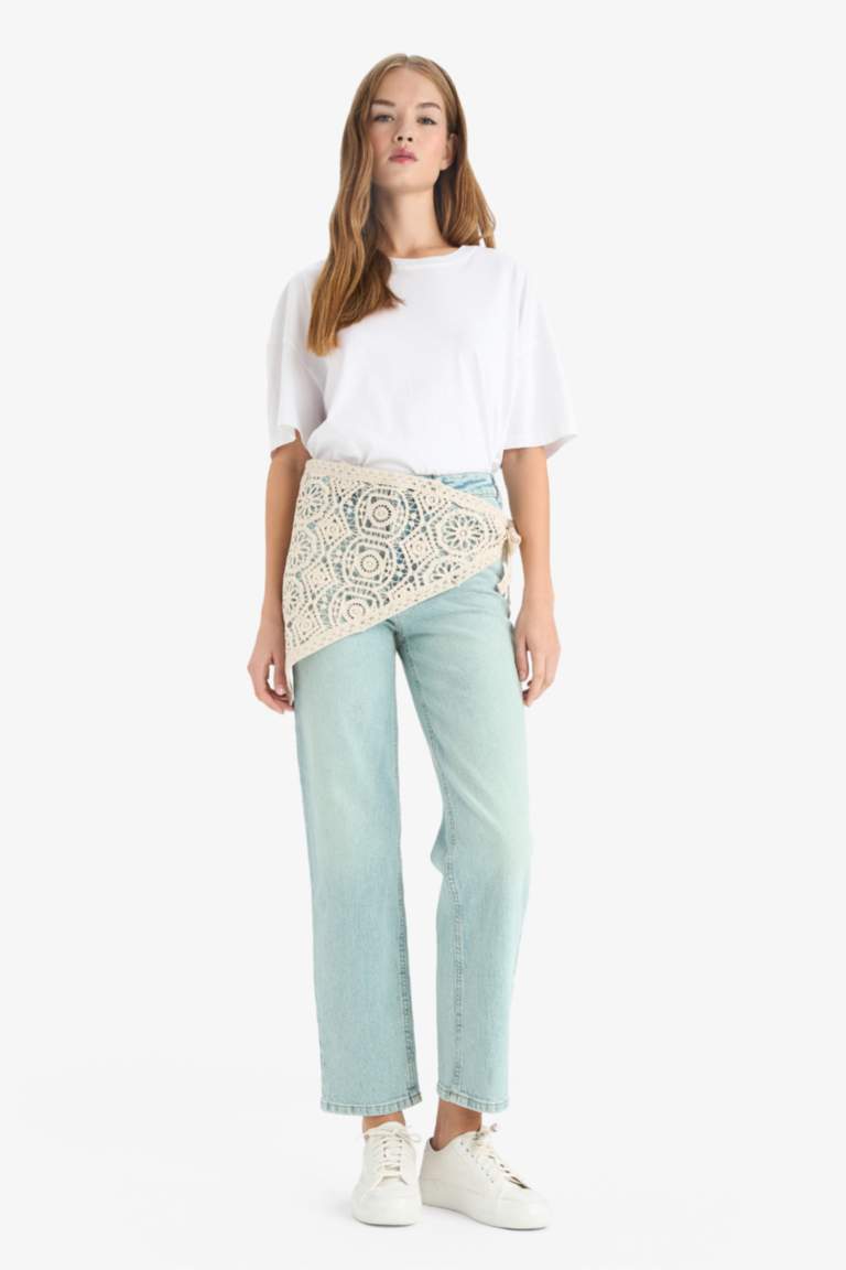 Comfort Straight Regular Waist Embroidered Ankle Length Jeans