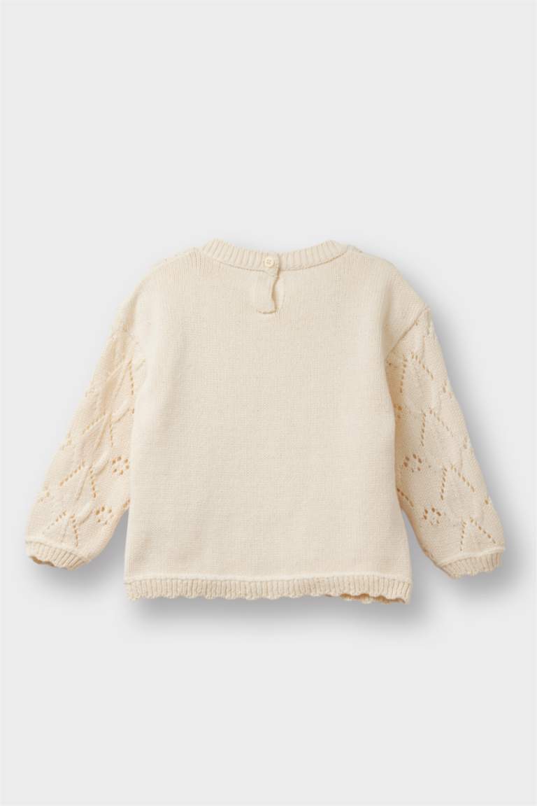 Kız Bebek Bisiklet Yaka Çiçekli Pamuk Akrilik Triko Kazak