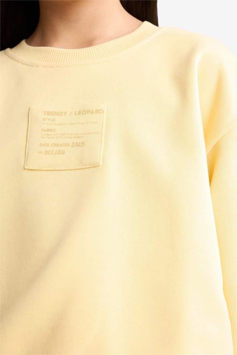 Kız Çocuk Oversize Geniş Kalıp Bisiklet Yaka Baskılı Sweatshirt