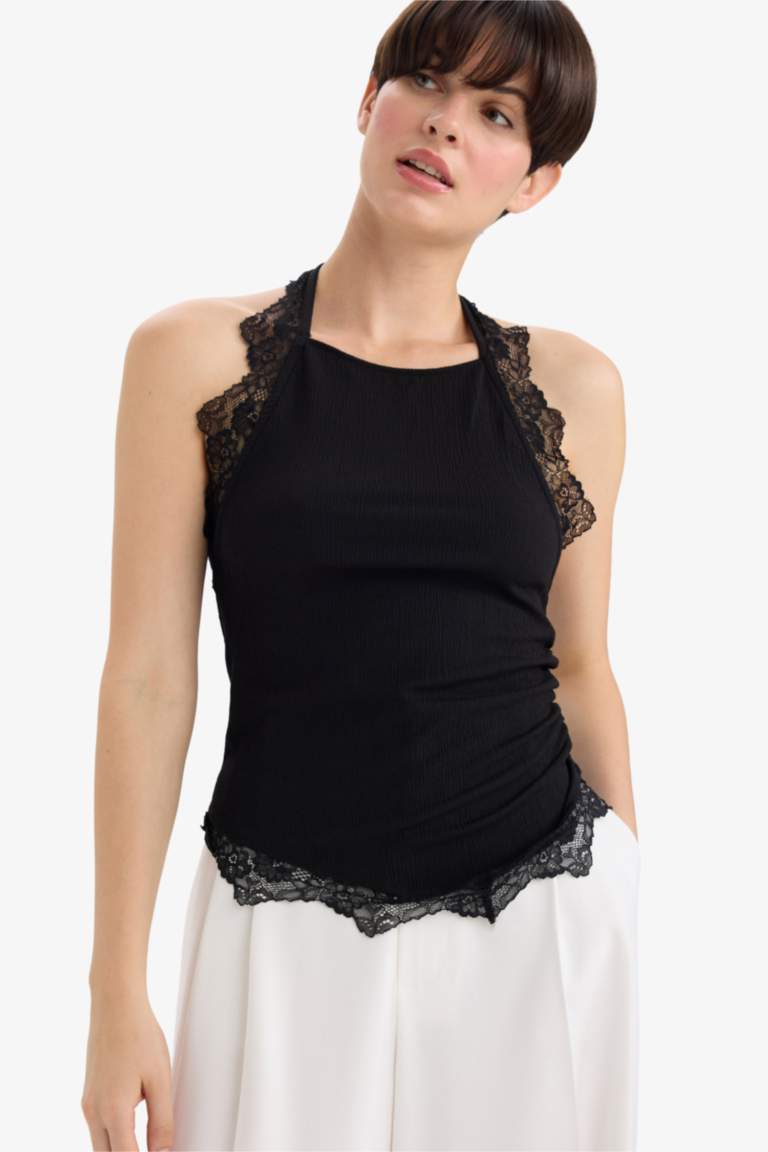 Slim Fit Halter Neck Crepe Blouse