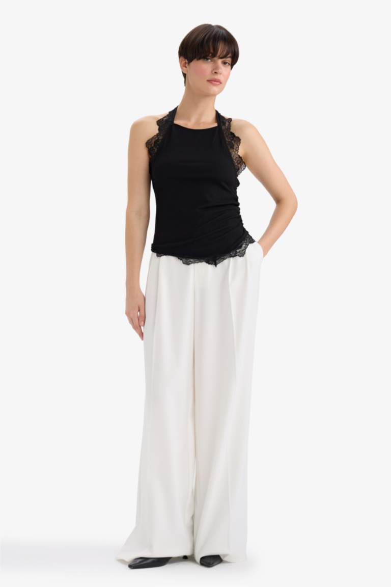 Slim Fit Halter Neck Crepe Blouse