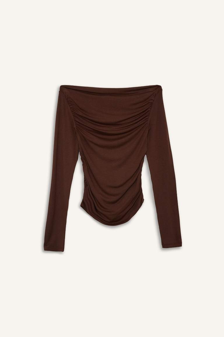 Slim Fit Off Shoulder Long Sleeve T-Shirt