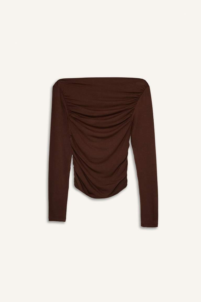 Slim Fit Off Shoulder Long Sleeve T-Shirt