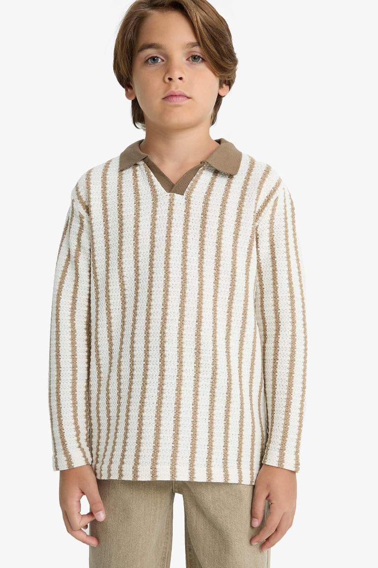 Boy Polo Neck Striped Sweatshirt