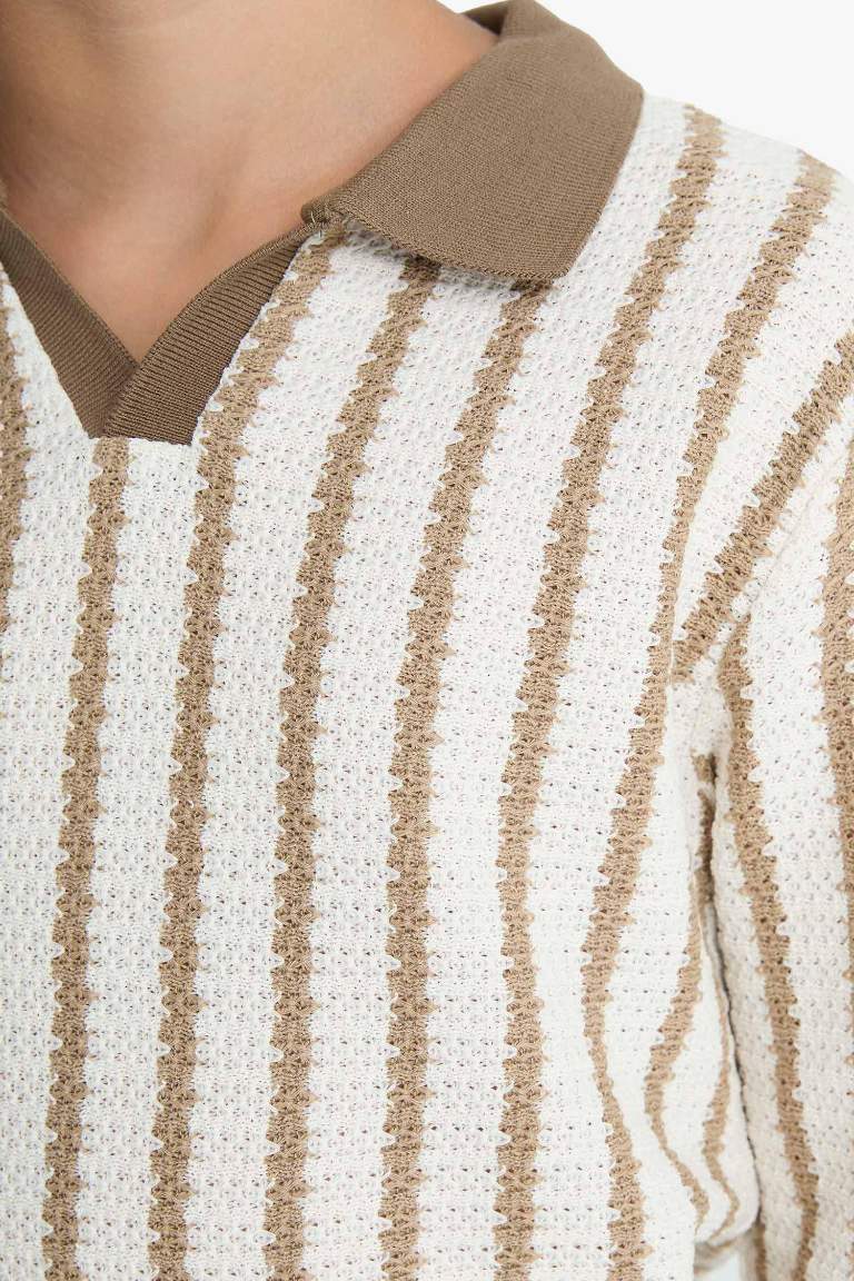 Boy Polo Neck Striped Sweatshirt