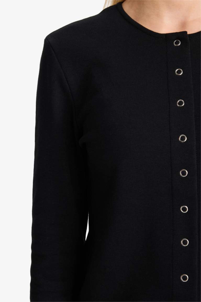 Fitted Bisiklet Yaka Ribana Hırka