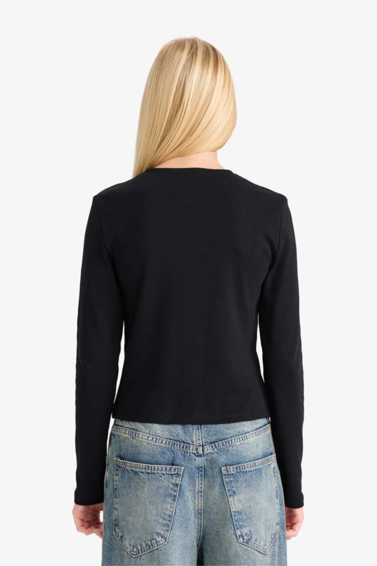 Fitted Bisiklet Yaka Ribana Hırka