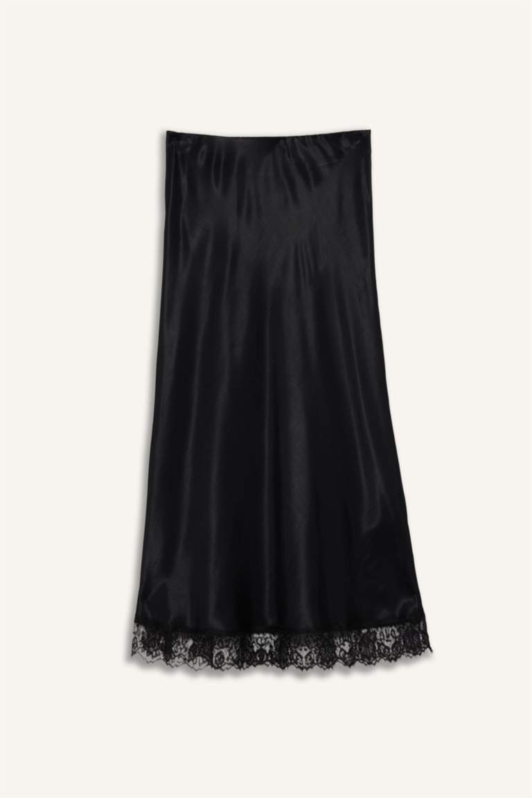 A Cut Satin Normal Waist Midi Skirt