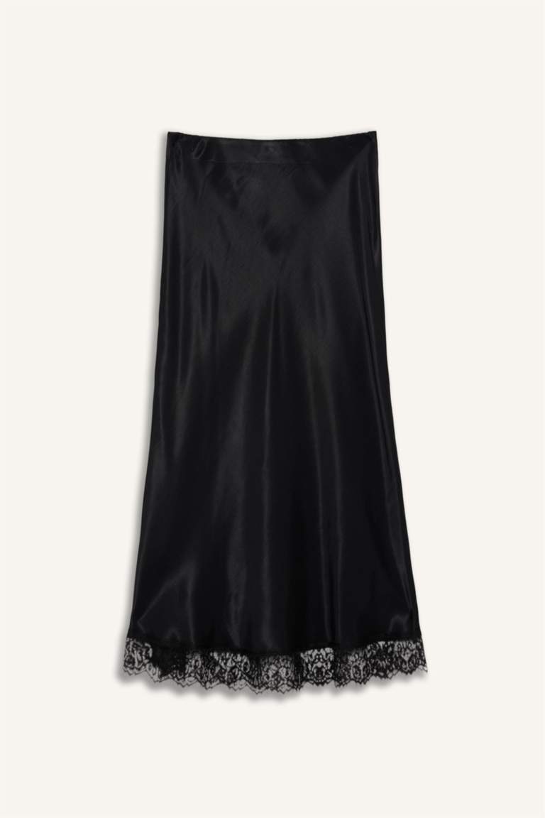A Cut Satin Normal Waist Midi Skirt