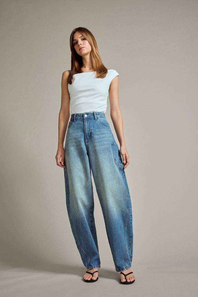 Barrel Fit Geniş Paça Jean Pantolon