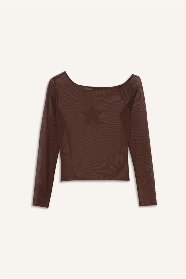 Fitted Crew Neck One Shoulder Tulle T-Shirt