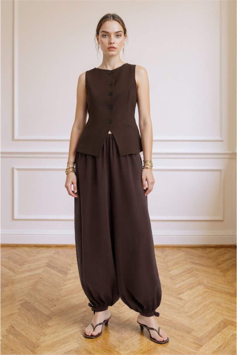 Balloon Fit Regular Waist Modal Long Trousers