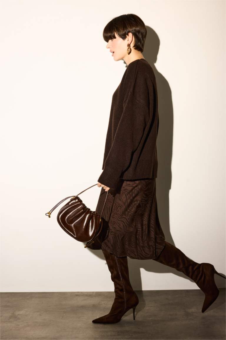 A Cut Floral Satin Normal Waist Midi Skirt