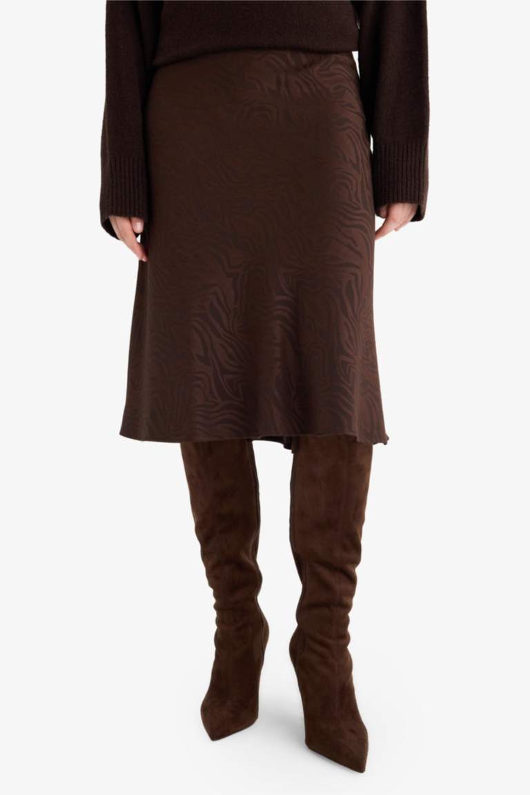 A Cut Floral Satin Normal Waist Midi Skirt