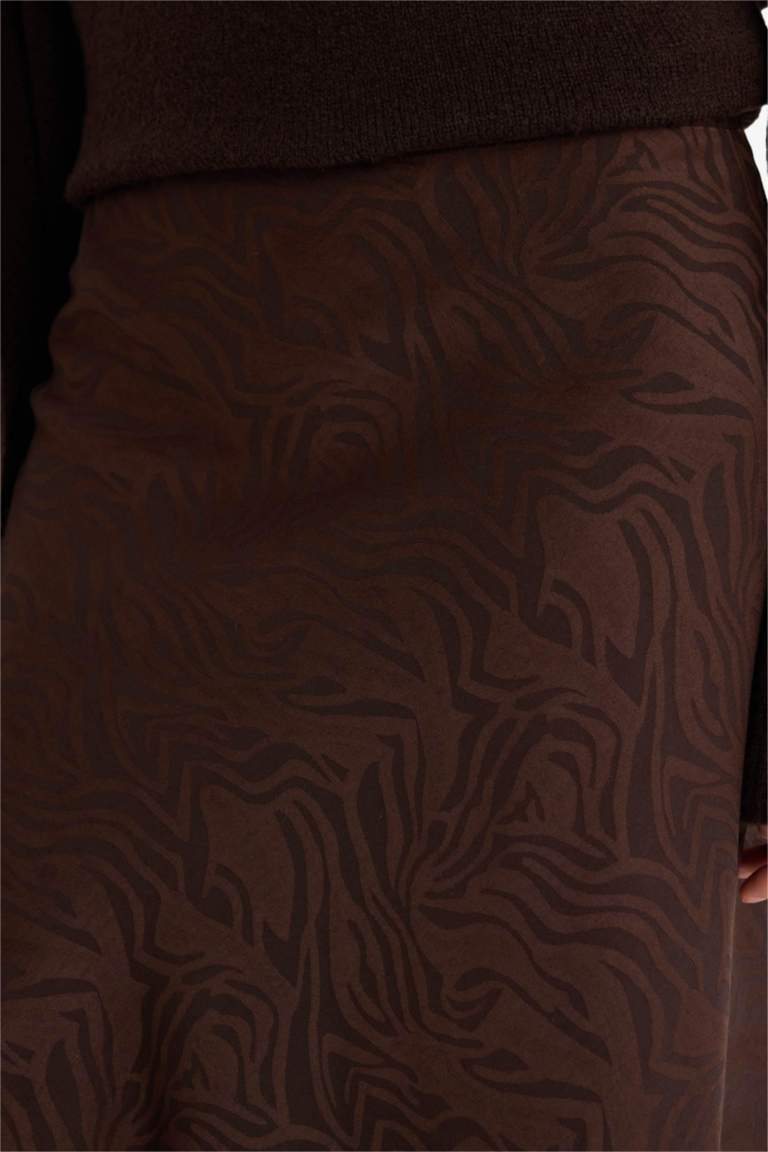 A Cut Floral Satin Normal Waist Midi Skirt